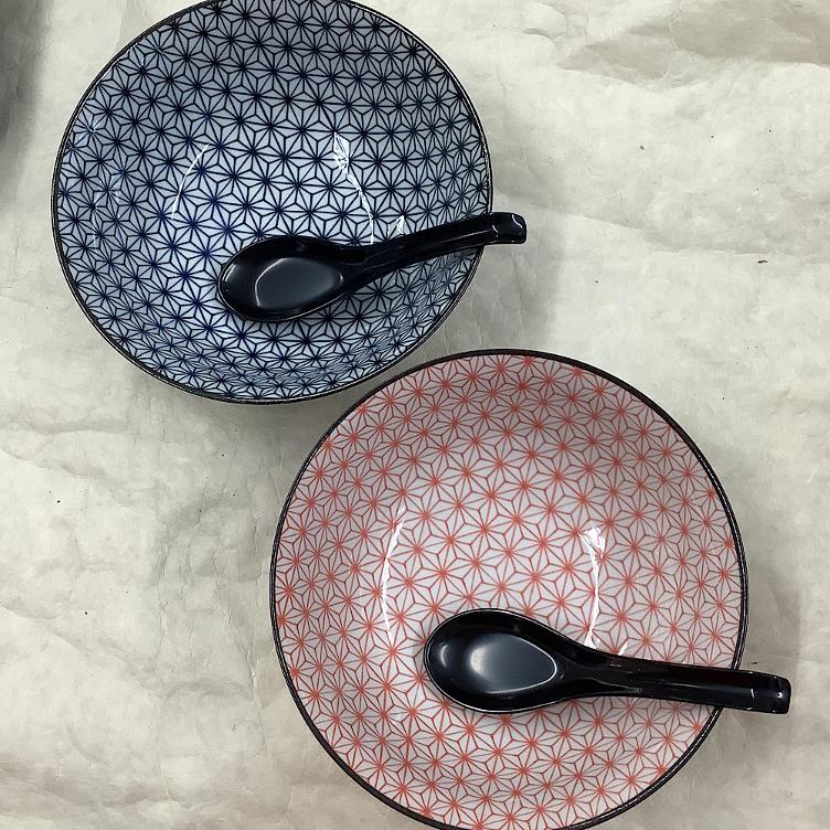 Geschirr Ramen Asanoha rot /blau